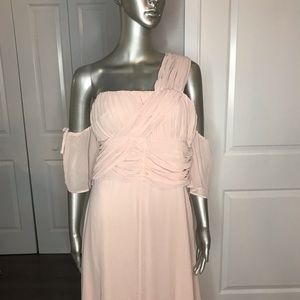 NEW nude cream flowy one shoulder gown